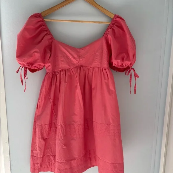 English Factory Pleated Balloon Sleeve Babydoll Dress Pink Size Small - Picture 2 of 8